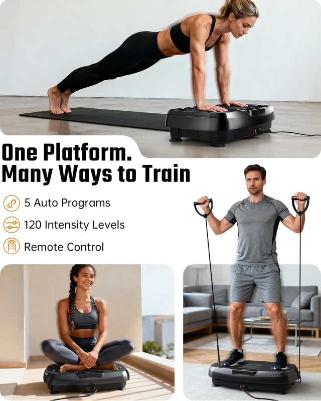 Alt view image 5 of 7 - Vibration Plate Exercise Machine, 3D Whole Body Vibration Platform for Lymphatic Drainage and Muscle Recovery, 450-lb Capacity Fitness Machine with Bluetooth Speaker and LED Display for Home Gym
