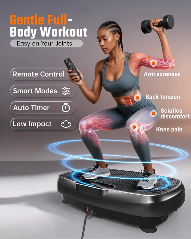 Alt view image 4 of 7 - Vibration Plate Exercise Machine, 3D Whole Body Vibration Platform for Lymphatic Drainage and Muscle Recovery, 450-lb Capacity Fitness Machine with Bluetooth Speaker and LED Display for Home Gym