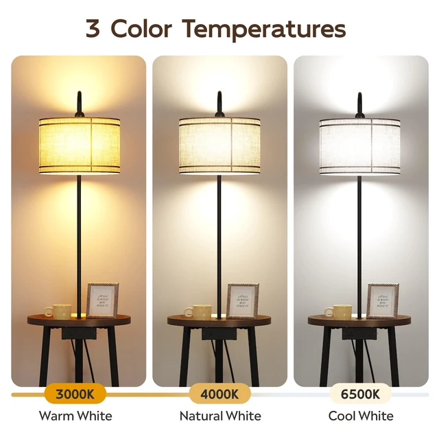 Alt view image 2 of 6 - Floor Lamp with Table, Round Small Side Table with Charging Station | 3-Tier Night Stand with Lamp for Bedroom Living Room Office, USB & Type-C & 2 AC Port, 3 Color Temperatures, Espresso