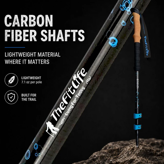 Alt view image 4 of 7 - Carbon Fiber Trekking Poles Ultralight Walking Sticks for Hiking | Lightweight Telescopic Poles with Cork Handle, Secure Locks, Snow Baskets for Men, Women, Camping, Backpacking, Snowshoeing