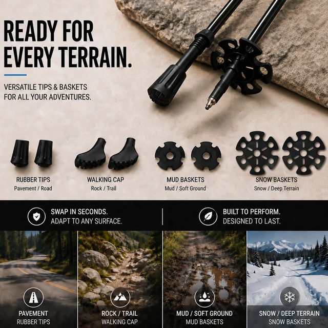 Alt view image 7 of 7 - Carbon Fiber Trekking Poles Ultralight Walking Sticks for Hiking | Lightweight Telescopic Poles with Cork Handle, Secure Locks, Snow Baskets for Men, Women, Camping, Backpacking, Snowshoeing