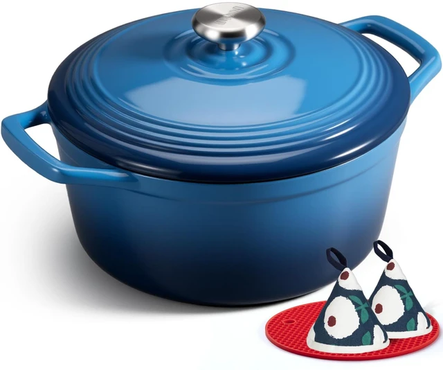 Main image of Enameled Cast Iron Dutch Oven - 7QT Pot with Lid Cookbook | Heavy-Duty Cookware with Cotton Potholders, Enclosed Lid-Knob Design, Oven Safe for Sourdough Baking Braising Stews Roasting