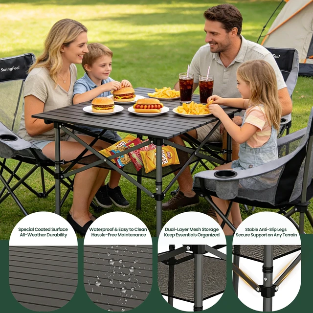 Alt view image 4 of 7 - Aluminum Folding Camping Table, Lightweight Roll Up Portable Foldable Outdoor Table, Seats 4 with Carry Bag & Mesh Shelf for Picnic, Beach, Tailgating & Card Game, 27.5" Square