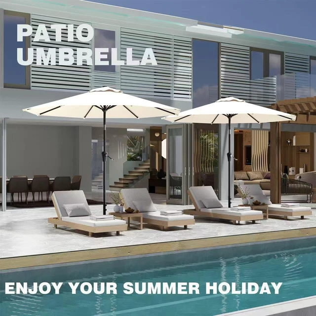 Alt view image 7 of 7 - 9FT Outdoor Patio Umbrella with Tilt and Crank, Cream-white | Outdoor Table Umbrella with 8 Sturdy Ribs, UV Protection Waterproof for Garden, Deck, Backyard, Pool