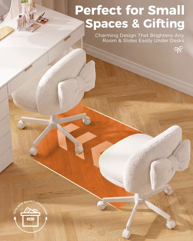 Alt view image 2 of 7 - Velvet Tall Office Chair with Wheels Vanity Chairs with Back, Versatile Height Use: Office to Bar Stools Small Ergonomic Comfy Armlees Computer Desk Chair with Bow Lumbar Pillow for Gift