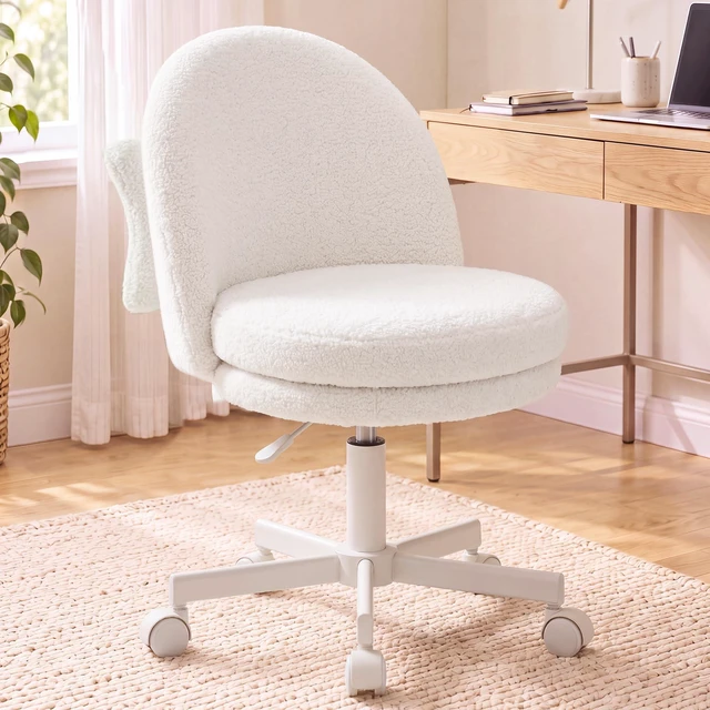 Main image of Velvet Tall Office Chair with Wheels Vanity Chairs with Back, Versatile Height Use: Office to Bar Stools Small Ergonomic Comfy Armlees Computer Desk Chair with Bow Lumbar Pillow for Gift