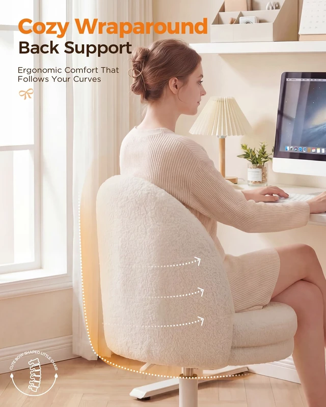 Alt view image 5 of 7 - Velvet Tall Office Chair with Wheels Vanity Chairs with Back, Versatile Height Use: Office to Bar Stools Small Ergonomic Comfy Armlees Computer Desk Chair with Bow Lumbar Pillow for Gift