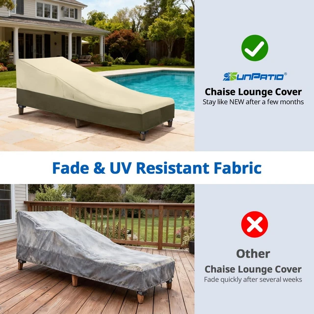 Alt view image 7 of 7 - Chaise Lounge Cover Outdoor Waterproof, 80"L x 32"W x 25"H, 2 Pack | Beige & Olive, Heavy Duty Patio Lounge Chair Covers with Windproof Buckle Straps/Drawstrings/Air Vent, UV & Fade Resistant