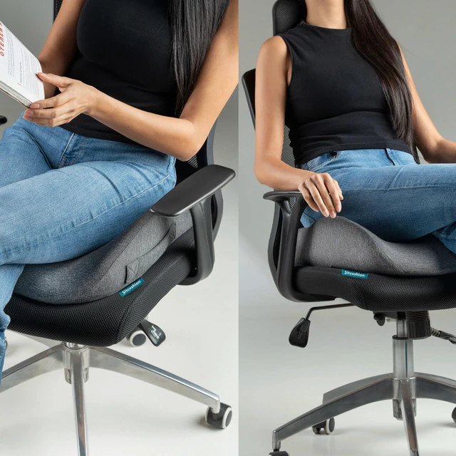 Alt view image 7 of 7 - Ergo Office Chair Cushion for Back Pain, Sciatica, Tailbone Pain Relief | Extra Large Office Chair Cushion for Healthy Sitting Posture, Sciatica Pain Relief Pillow With Extra Cover (Gray)