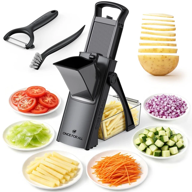 Main image of Safe Mandoline Slicer Plus with Peeler, Bigger Size, Black | 0.1-8mm Adjustable Vegetable Slicer, Potato Slicer Fries Cutter, Detachable Blade, Stainless Steel, Dishwasher-safe, Gift