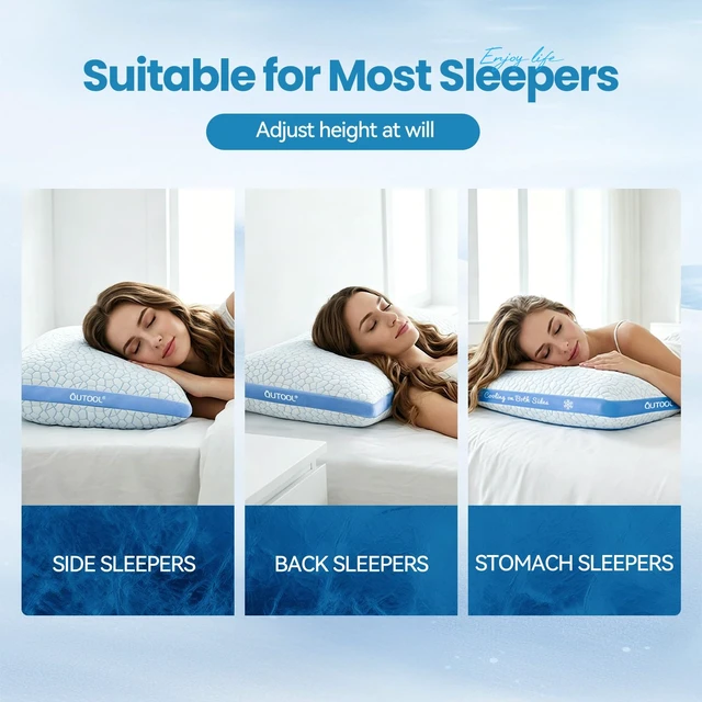 Alt view image 3 of 7 - Double Sided Cooling Pillow for Hot Sleepers, Shredded Memory Foam Pillows King Size Set of 2, Adjustable Soft & Firm Gel Bed Pillow for Side, Back, Stomach Sleepers