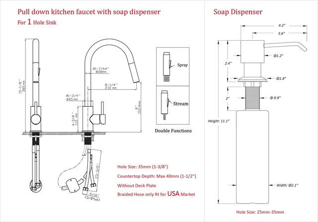 Alt view image 6 of 7 - Black Kitchen Faucet ,Including Soap Dispenser,2pcs Pull Down Sprayers | 2pcs Sprayers,1pc soap dispenser,cUPC cartridge,Extra Sprayer for future replace.stainless steel