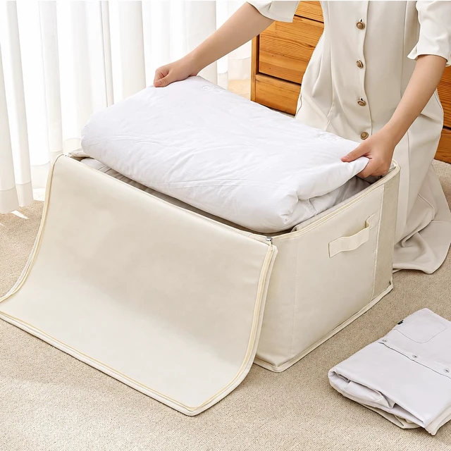 Alt view image 4 of 7 - 6 Pack Canvas Comforter Storage Bags for Clothes & King Comforters, Natural | 70L Capacity, Dual Zippers, Three Reinforced Handles, Foldable Canvas Design for Comforters