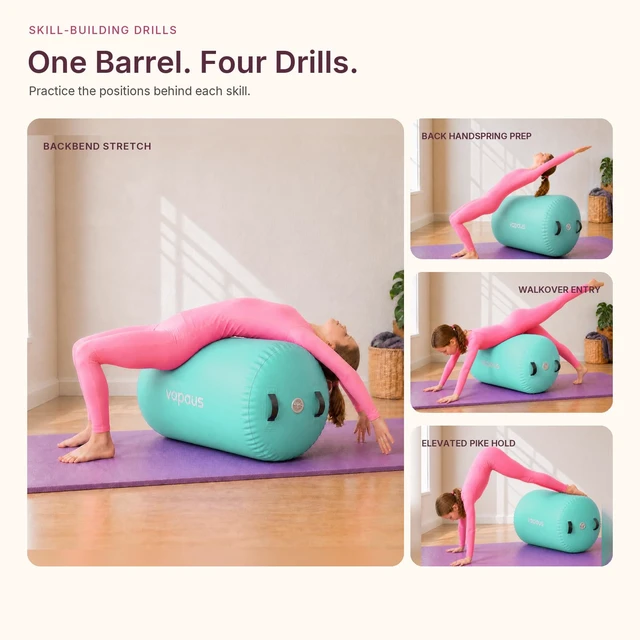 Alt view image 4 of 7 - Gymnastics Barrel Air Roller Tumbling Equipment Back Handspring Trainer Backflip Trainer Inflatable Tumbling Barrel Octagon for Backbend Walkover Cheer Tumble Track Home Gymnastics Equipment