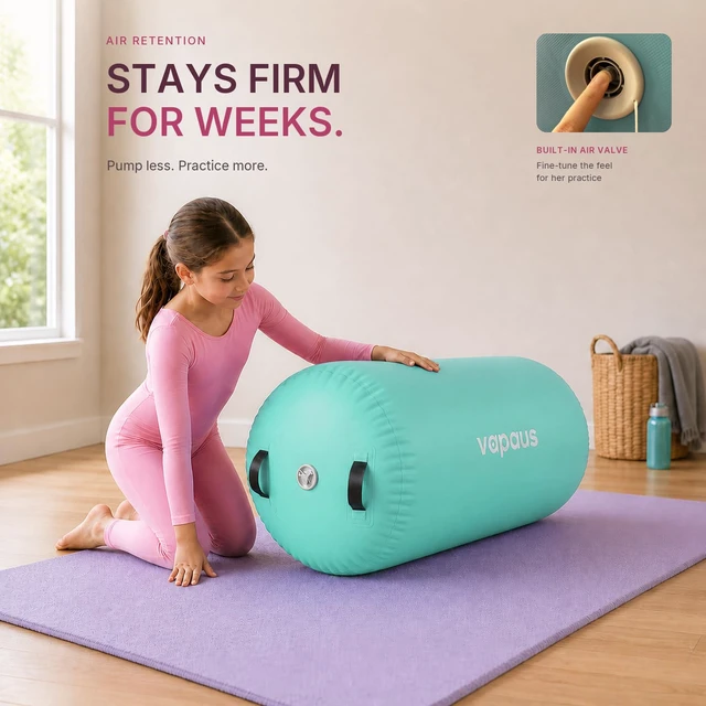 Alt view image 6 of 7 - Gymnastics Barrel Air Roller Tumbling Equipment Back Handspring Trainer Backflip Trainer Inflatable Tumbling Barrel Octagon for Backbend Walkover Cheer Tumble Track Home Gymnastics Equipment