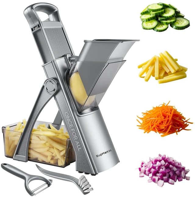 Main image of Safer Mandoline Slicer for Kitchen, Vegetable Slicer & Chopper | 7 in 1 Slicers Julienne Dicer, Adjustable Thickness 0.1-8 mm Kitchen Chopping Artifact Fast Meal Prep Large Chute Easy Clean