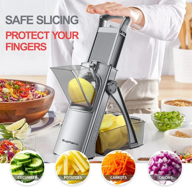 Alt view image 3 of 6 - Safer Mandoline Slicer for Kitchen, Vegetable Slicer & Chopper | 7 in 1 Slicers Julienne Dicer, Adjustable Thickness 0.1-8 mm Kitchen Chopping Artifact Fast Meal Prep Large Chute Easy Clean