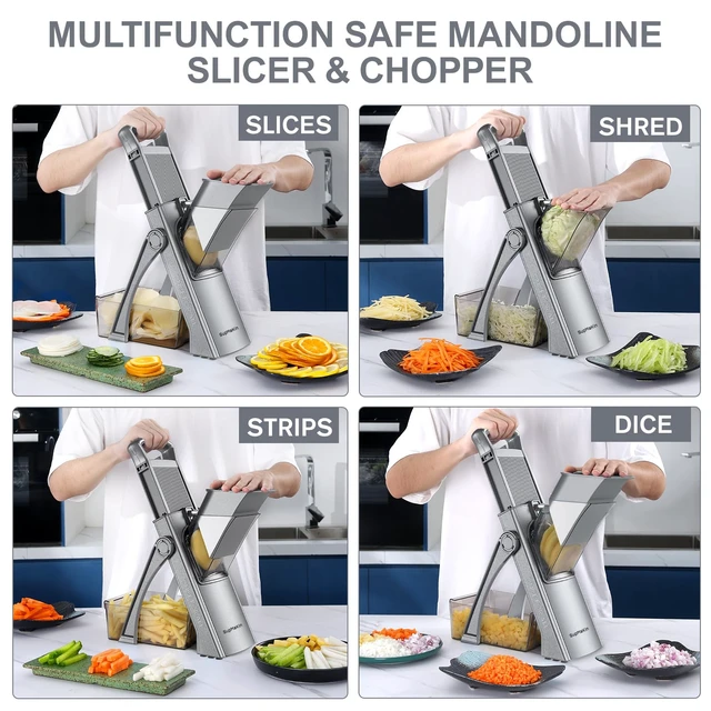 Alt view image 5 of 6 - Safer Mandoline Slicer for Kitchen, Vegetable Slicer & Chopper | 7 in 1 Slicers Julienne Dicer, Adjustable Thickness 0.1-8 mm Kitchen Chopping Artifact Fast Meal Prep Large Chute Easy Clean