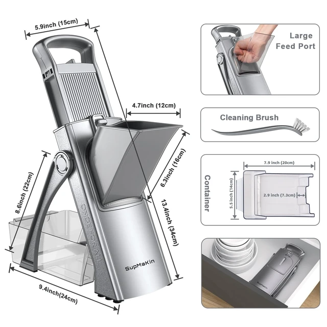 Alt view image 4 of 6 - Safer Mandoline Slicer for Kitchen, Vegetable Slicer & Chopper | 7 in 1 Slicers Julienne Dicer, Adjustable Thickness 0.1-8 mm Kitchen Chopping Artifact Fast Meal Prep Large Chute Easy Clean