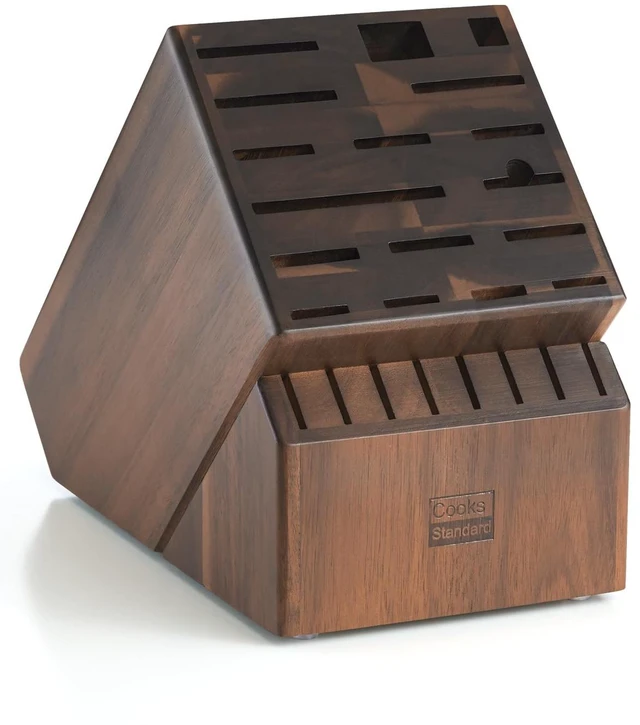 Main image of Acacia Wood 25-Slot Universal Knife Block without Knives | Fits knives & tools up to 10.5". Multi-size slots for chef, steak & cleaver. Durable Countertop knife holder