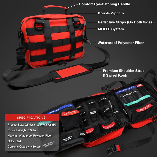 Alt view image 7 of 7 - 430 Piece First Aid Kit, Well-Organized Water-Resist Reflective Portable