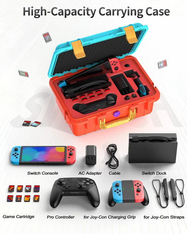 Alt view image 2 of 7 - Carrying Case for Nintendo Switch/Switch OLED, Professional Deluxe Waterproof Travel Bag Soft Lining Hard Case for Nintendo Switch OLED Model (2021) Console Pro Controller & Accessories