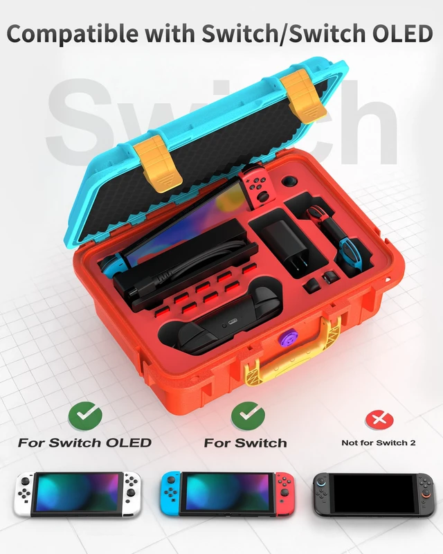 Alt view image 5 of 7 - Carrying Case for Nintendo Switch/Switch OLED, Professional Deluxe Waterproof Travel Bag Soft Lining Hard Case for Nintendo Switch OLED Model (2021) Console Pro Controller & Accessories