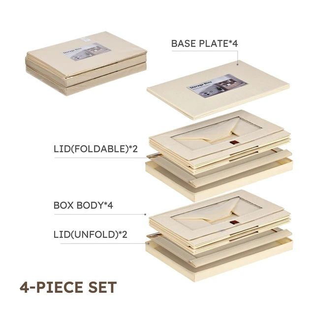Alt view image 7 of 7 - Collapsible Storage Bins - Large Closet Organizer with Handles & Window, Decorative Storage Boxes, Fabric Containers for Living Room, Dorm, 4 Pack, Beige