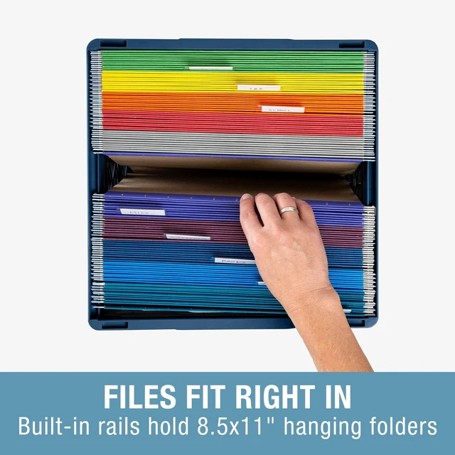 Alt view image 4 of 7 - Collapsible Milk Crates For Storage, 25L 3 Pack, 50 lb, Ocean | Milk Crates For Classroom, Trunk Storage, File Crate | Built-In Rails Hold Letter Folders | Stack Open or Folded