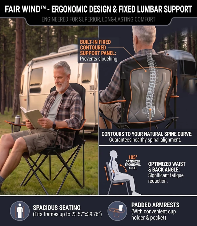 Alt view image 5 of 7 - Padded Oversized Camping Chair with Lumbar Support for Adults | Diamond-Quilted, Heavy Duty, No-Slip Adjustable Armrests, Convenient Storage, Tear-Proof Wide Bag, Up to 350 LBS for Outdoor