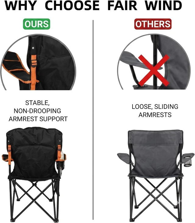 Alt view image 7 of 7 - Padded Oversized Camping Chair with Lumbar Support for Adults | Diamond-Quilted, Heavy Duty, No-Slip Adjustable Armrests, Convenient Storage, Tear-Proof Wide Bag, Up to 350 LBS for Outdoor