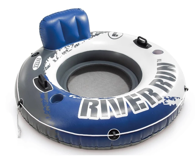 Alt view image 4 of 6 - River Run 1 Inflatable Floating Lake Lounge for Adults, 2-Pack | 58825EP - Solo Water Tube with Comfortable Backrest, Built-in Cup Holders, and All-Around Grab Rope