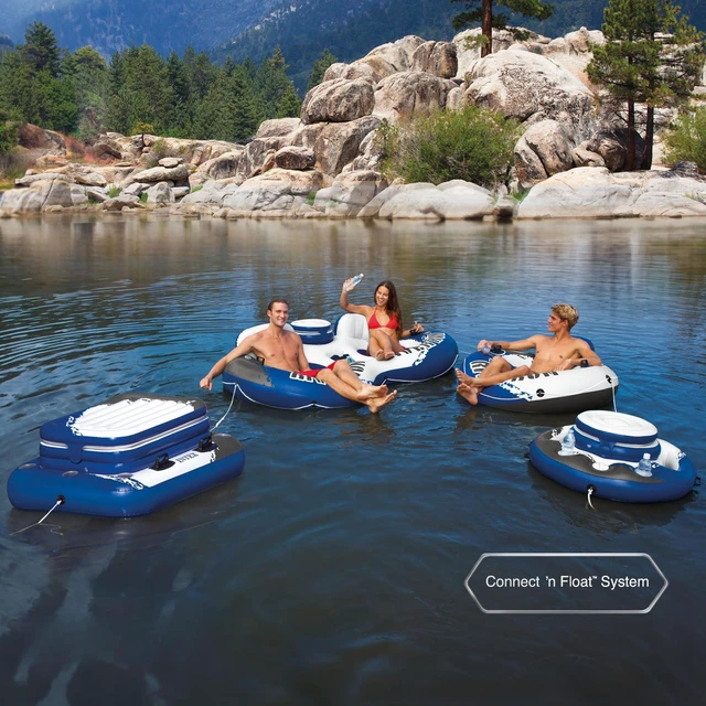 Alt view image 6 of 6 - River Run 1 Inflatable Floating Lake Lounge for Adults, 2-Pack | 58825EP - Solo Water Tube with Comfortable Backrest, Built-in Cup Holders, and All-Around Grab Rope