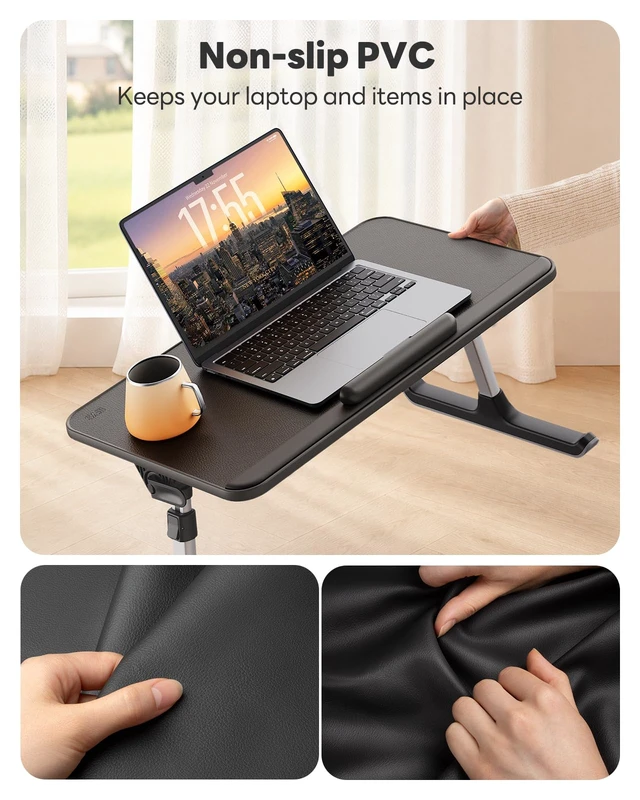 Alt view image 2 of 7 - Non-Slip Leather Laptop Bed Tray Table,Lap Desk with Laptop Stopper | Portable Height & Angle Adjustable Laptop Stand with Foldable Legs, Notebook Stand Reading Desk for Sofa Couch