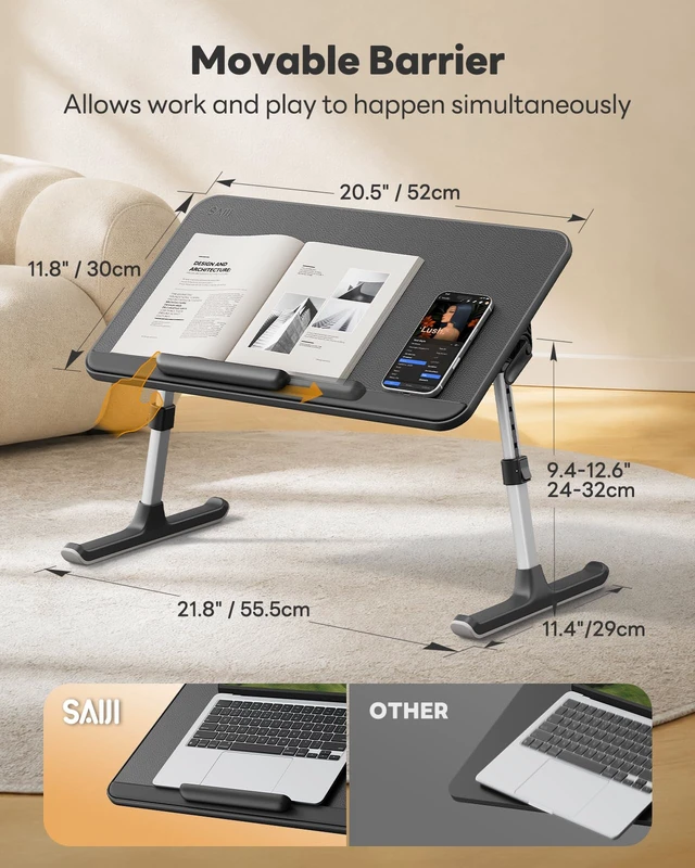 Alt view image 3 of 7 - Non-Slip Leather Laptop Bed Tray Table,Lap Desk with Laptop Stopper | Portable Height & Angle Adjustable Laptop Stand with Foldable Legs, Notebook Stand Reading Desk for Sofa Couch