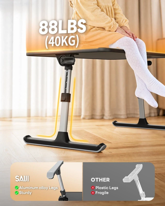 Alt view image 4 of 7 - Non-Slip Leather Laptop Bed Tray Table,Lap Desk with Laptop Stopper | Portable Height & Angle Adjustable Laptop Stand with Foldable Legs, Notebook Stand Reading Desk for Sofa Couch