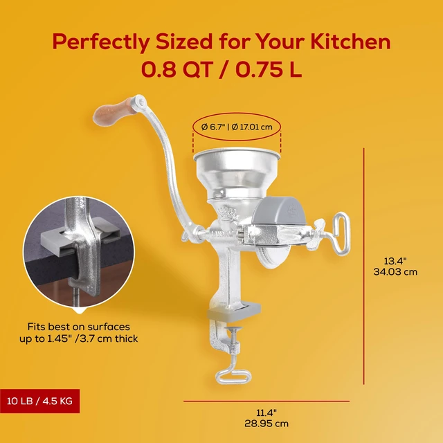 Alt view image 3 of 7 - Corona Manual Grain Mill, Molino para Moler Maiz, Cast Iron Grinder | Wheat Grinder for Flour, Corn, Masa, Coffee and Spices, Low Hopper