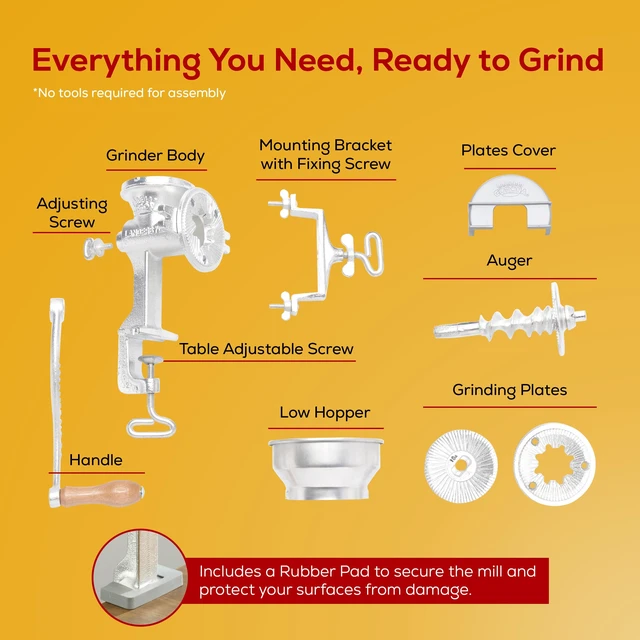 Alt view image 5 of 7 - Corona Manual Grain Mill, Molino para Moler Maiz, Cast Iron Grinder | Wheat Grinder for Flour, Corn, Masa, Coffee and Spices, Low Hopper