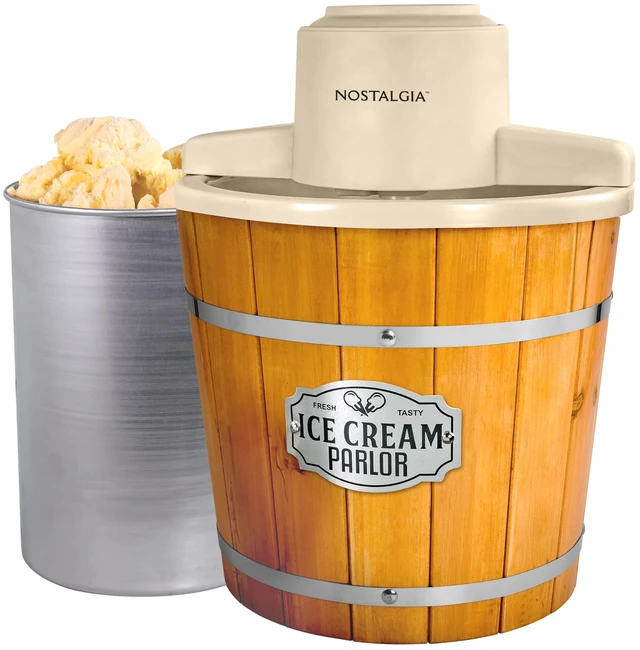 Main image of Electric Ice Cream Maker With 4 Qt Capacity- Old Fashioned Ice Cream Machine Makes Frozen Yogurt or Gelato in Minutes- Vintage Wooden Style Ice Cream Maker with Aluminum Canister- Light Wood