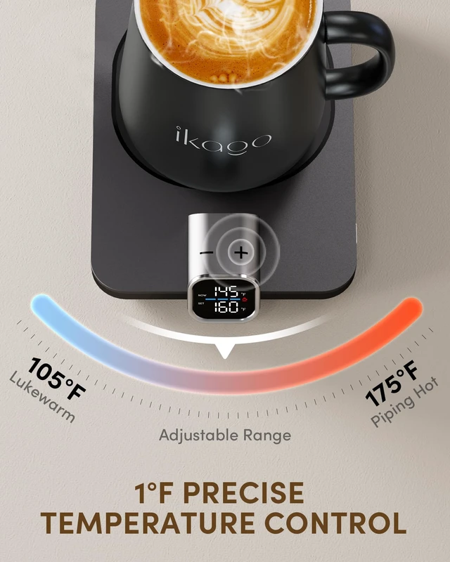 Alt view image 2 of 7 - Coffee Cup Warmer & Mug Set, 1 Precise Temp Control Mug Warmer | Auto Shut Off, Infrared Sensor, Dual Temp Display, / Optional, 15oz Mug with Spoon & Lid Included, Gifts for Men Women