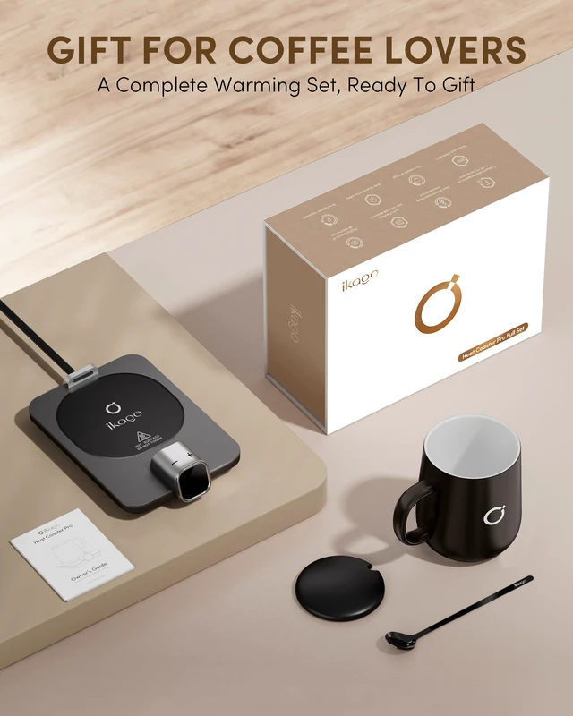 Alt view image 7 of 7 - Coffee Cup Warmer & Mug Set, 1 Precise Temp Control Mug Warmer | Auto Shut Off, Infrared Sensor, Dual Temp Display, / Optional, 15oz Mug with Spoon & Lid Included, Gifts for Men Women