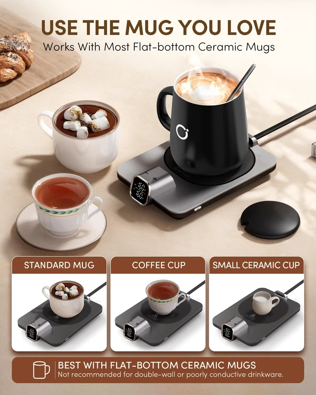 Alt view image 6 of 7 - Coffee Cup Warmer & Mug Set, 1 Precise Temp Control Mug Warmer | Auto Shut Off, Infrared Sensor, Dual Temp Display, / Optional, 15oz Mug with Spoon & Lid Included, Gifts for Men Women