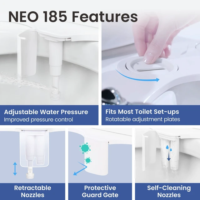 Alt view image 3 of 7 - NEO 185 - Bidet Attachment for Toilet Seat, Blue | Non-Electric, Dual Nozzle, Self-Cleaning, Adjustable Water Pressure, Rear & Feminine Wash
