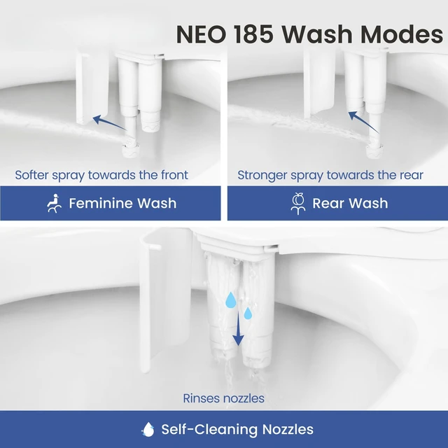 Alt view image 2 of 7 - NEO 185 - Bidet Attachment for Toilet Seat, Blue | Non-Electric, Dual Nozzle, Self-Cleaning, Adjustable Water Pressure, Rear & Feminine Wash