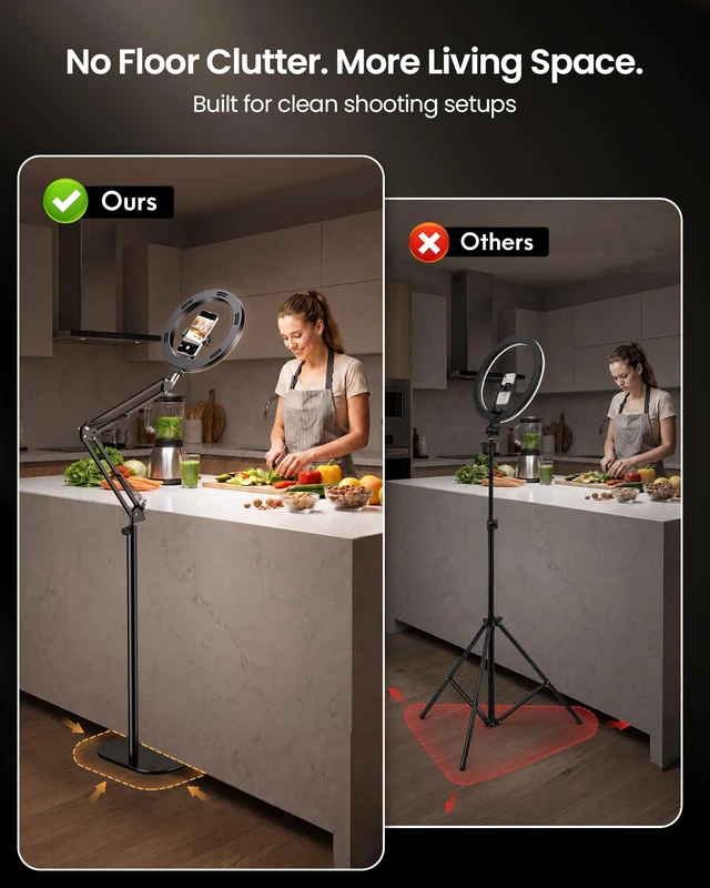 Alt view image 2 of 7 - Ring Light with Stand Tripod for iPhone 10 Overhead Camera Mount, 70.8 Tall Adjustable Selfie Light with Phone Holder for Video Recording, Photography, Streaming, TikTok, YouTube