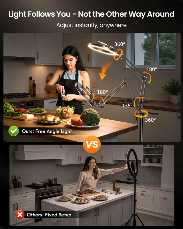 Alt view image 3 of 7 - Ring Light with Stand Tripod for iPhone 10 Overhead Camera Mount, 70.8 Tall Adjustable Selfie Light with Phone Holder for Video Recording, Photography, Streaming, TikTok, YouTube