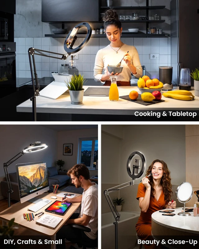 Alt view image 6 of 7 - Ring Light with Stand Tripod for iPhone 10 Overhead Camera Mount, 70.8 Tall Adjustable Selfie Light with Phone Holder for Video Recording, Photography, Streaming, TikTok, YouTube