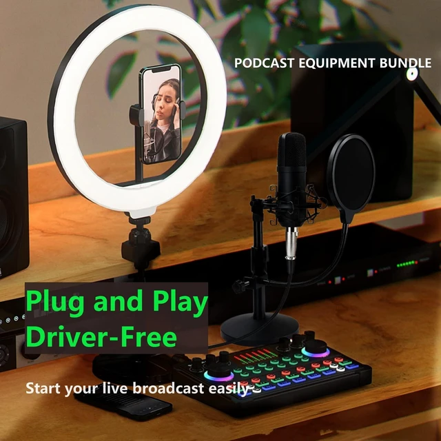 Alt view image 2 of 7 - Podcast Equipment Bundle, 48V XLR Podcast Microphone Bundle, Voice Changer with Adjustable Mic Stand, Studio Condenser Microphone for Smartphone, PC, DJ, Video Recording, Streaming, Gaming and Singing