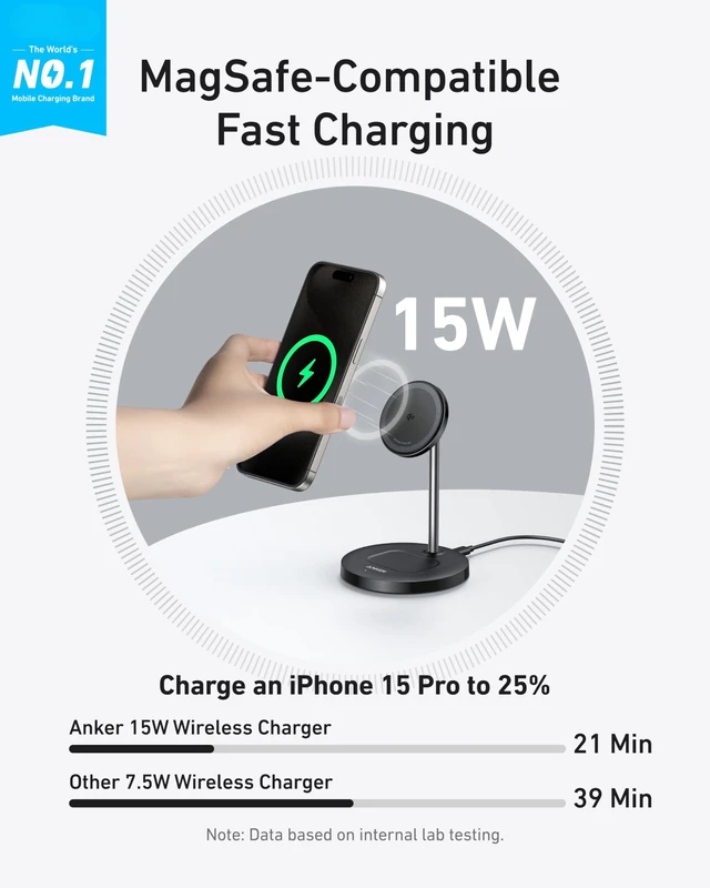 Alt view image 2 of 6 - MagGo 2-in-1 MagSafe Compatible Qi2 15W Wireless Charging Stand | Qi2 Certified, Fast Charging, Wireless Charger for iPhone 18 Pro / 17, AirPods Pro, and More (Black, 40W Adapter Included)