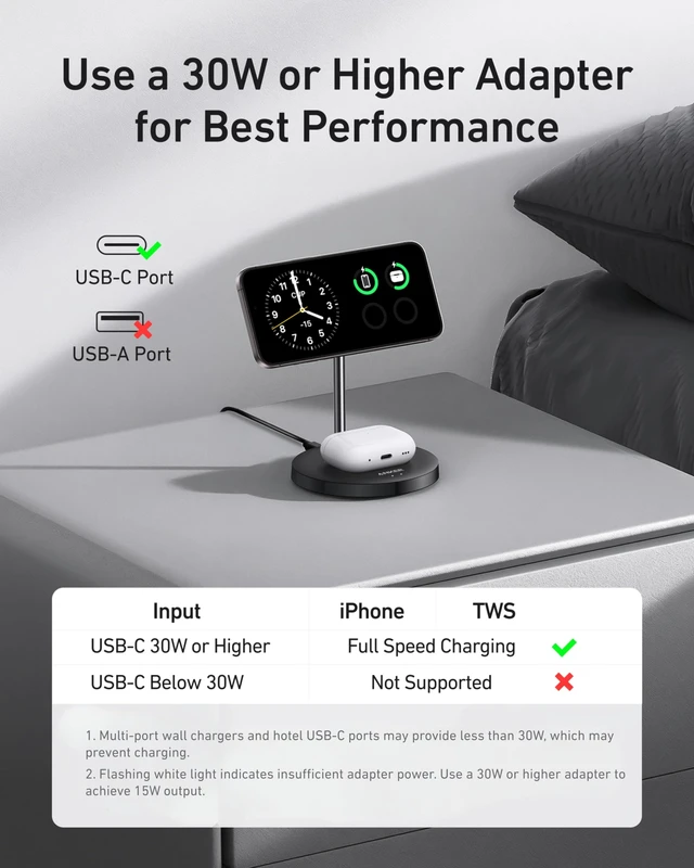 Alt view image 3 of 6 - MagGo 2-in-1 MagSafe Compatible Qi2 15W Wireless Charging Stand | Qi2 Certified, Fast Charging, Wireless Charger for iPhone 18 Pro / 17, AirPods Pro, and More (Black, 40W Adapter Included)
